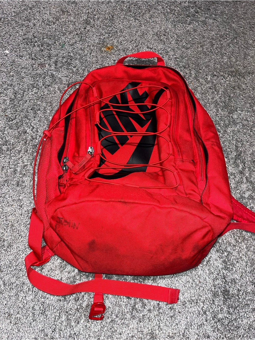 Nike Red Backpack with Black Logo and External Bungee